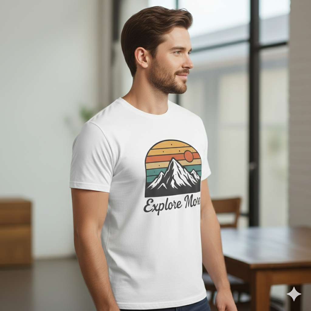 Men’s Explore More Graphic T-Shirt - Vintage Mountain Sunset Print - Outdoor Style