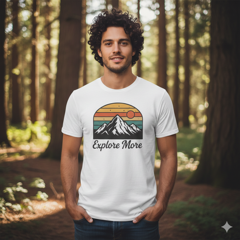 Men’s Explore More Graphic T-Shirt - Vintage Mountain Sunset Print - Outdoor Style