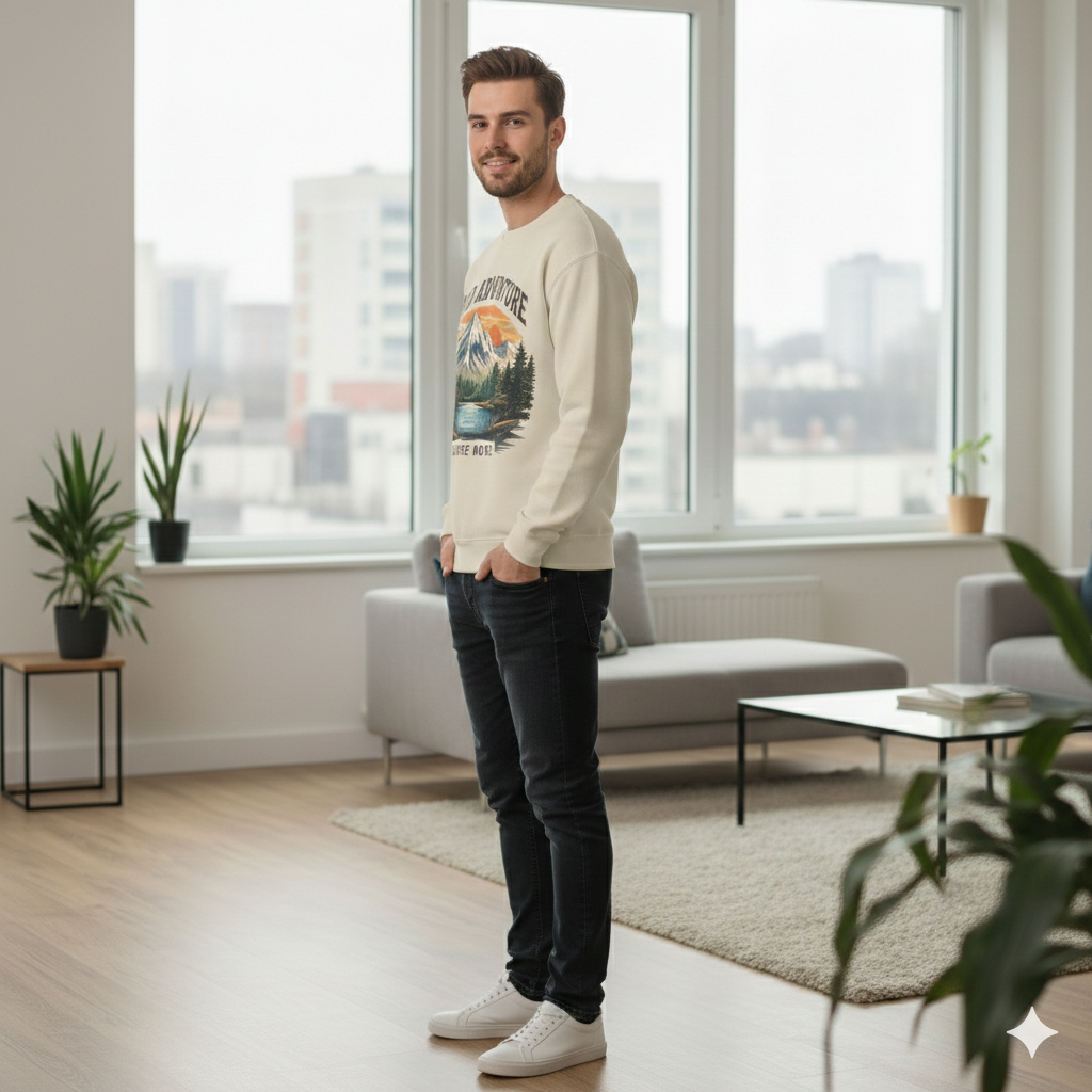 Crewneck Sweatshirt - Wild Adventure "Explore More" Mountain Graphic