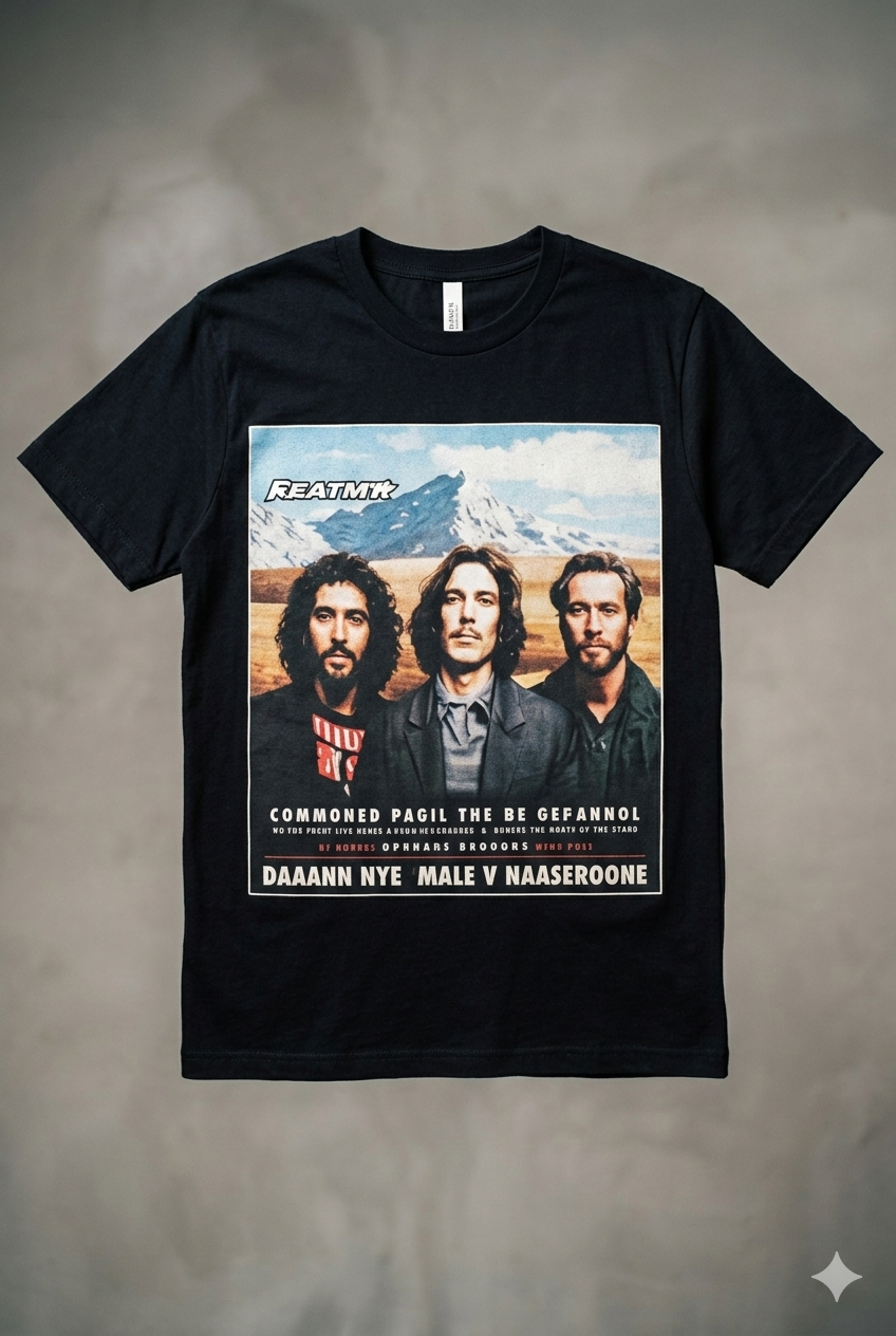 Vintage Rock Band T-Shirt — Retro Photo Tee with Mountain Poster Design