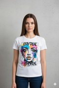 Stay Real Colorful Portrait T-Shirt — Artistic Watercolor Face Graphic Tee