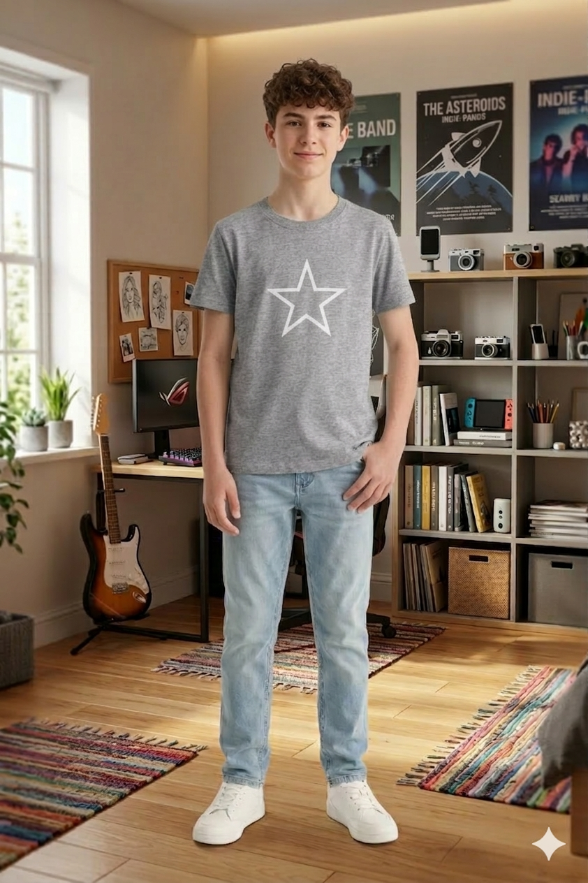 Minimal White Star T-Shirt — Simple Center Star Graphic Tee