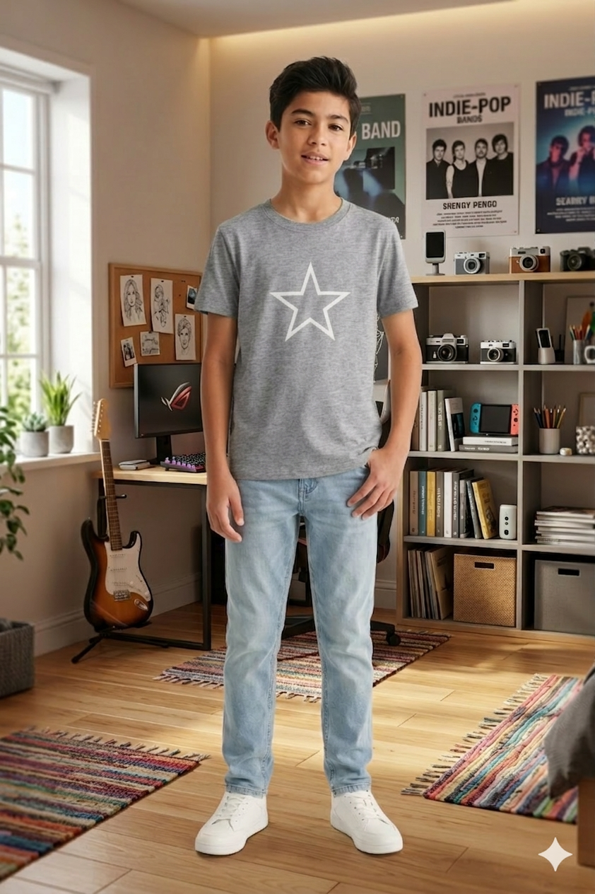 Minimal White Star T-Shirt — Simple Center Star Graphic Tee
