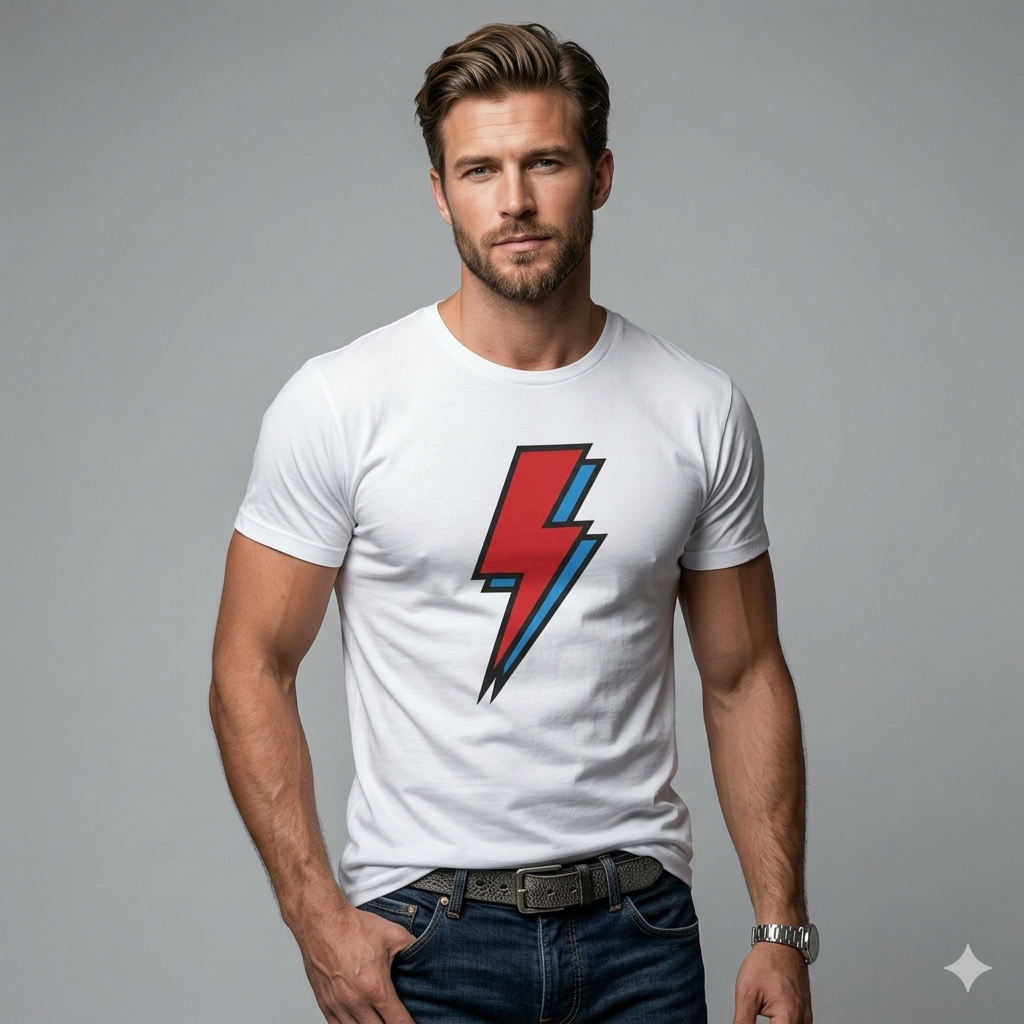 Lightning Bolt Graphic Tee — Red & Blue Minimalist T-Shirt