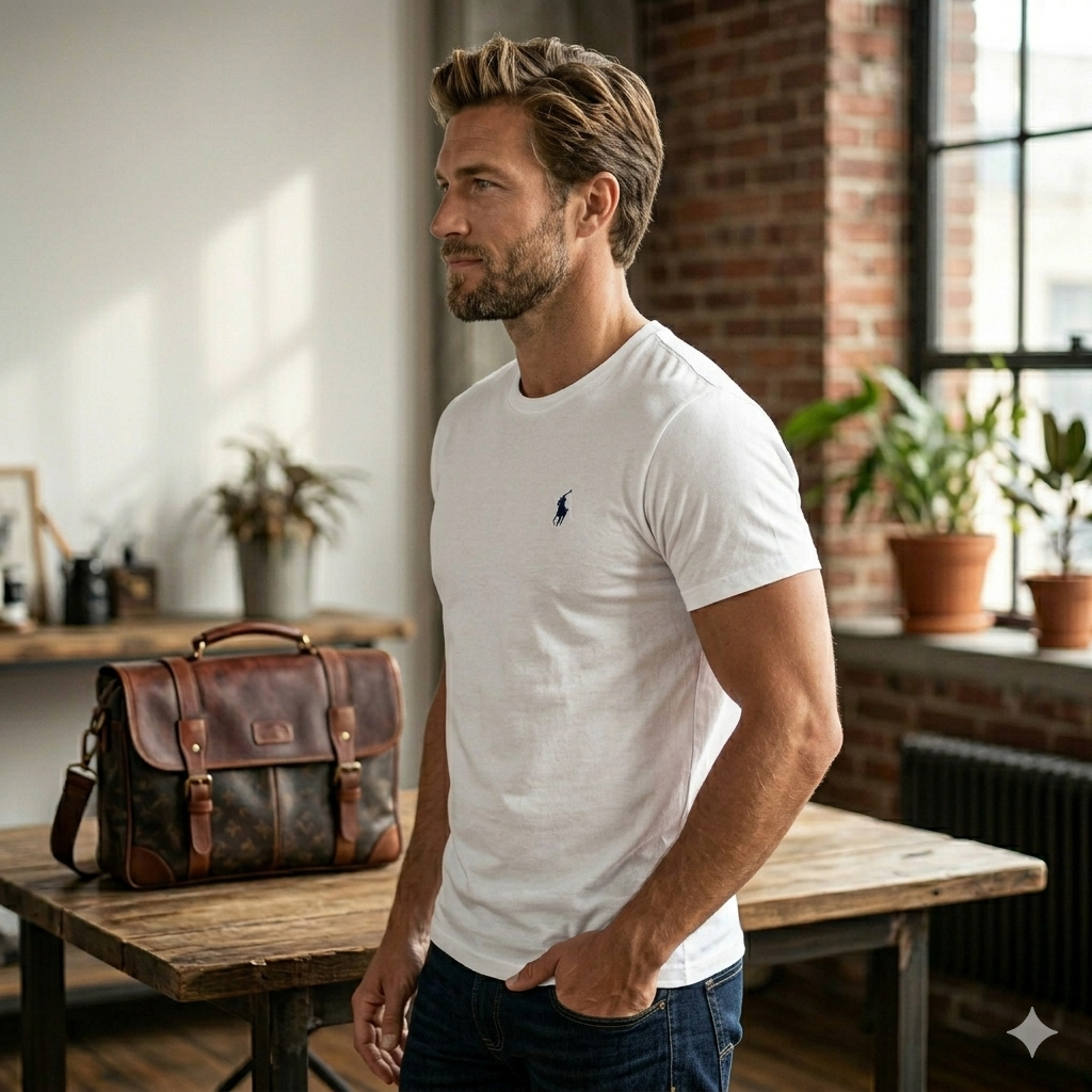 White Mini Polo Logo Tee — Classic Casual Cotton T-Shirt