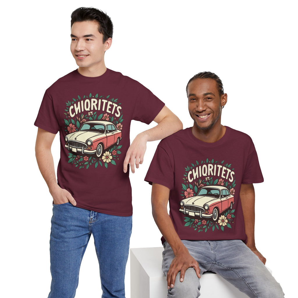 Chiquitets Vintage Car Floral Tee — "CHIQUTETS" Classic Retro Auto T‑Shirt
