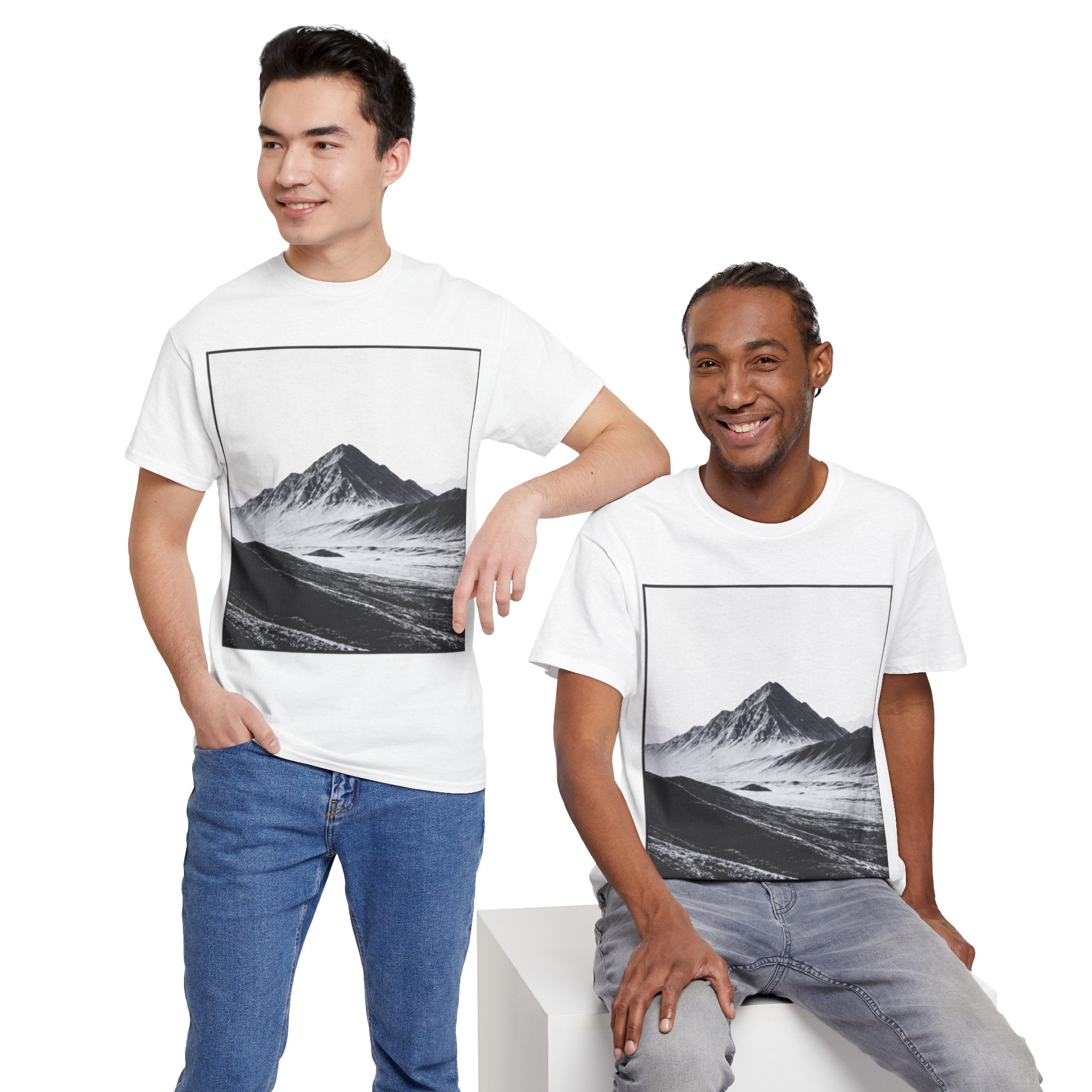 Mountain Landscape Graphic Tee – Black & White Scenic Photo T-Shirt