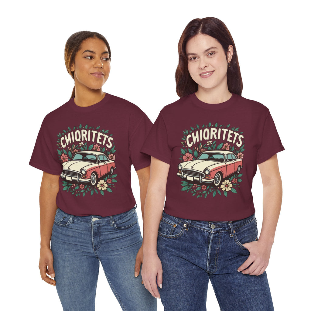 Chiquitets Vintage Car Floral Tee — "CHIQUTETS" Classic Retro Auto T‑Shirt