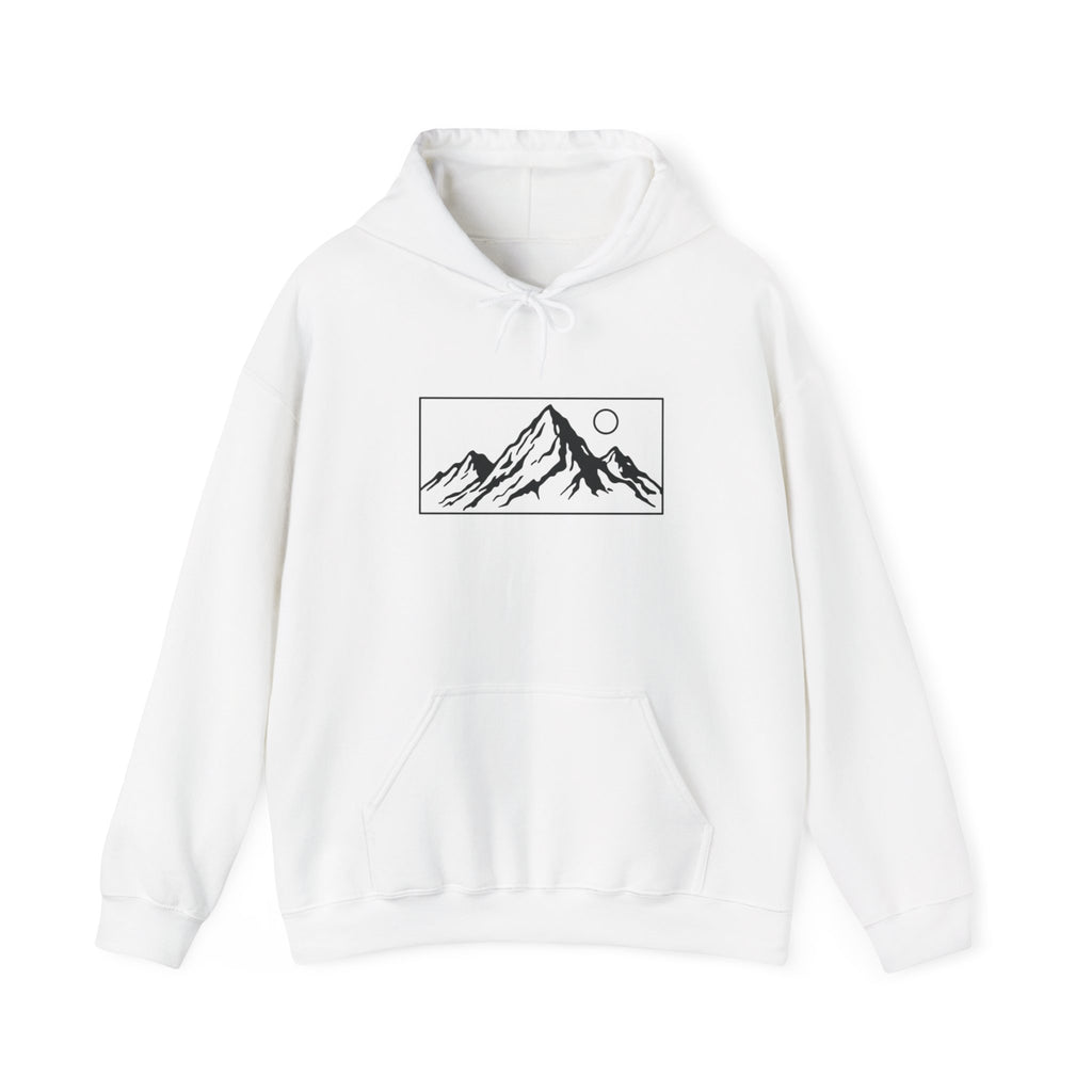 White Unisex Mountain Landscape Hoodie - Casual Graphic Cotton Sweatshirt