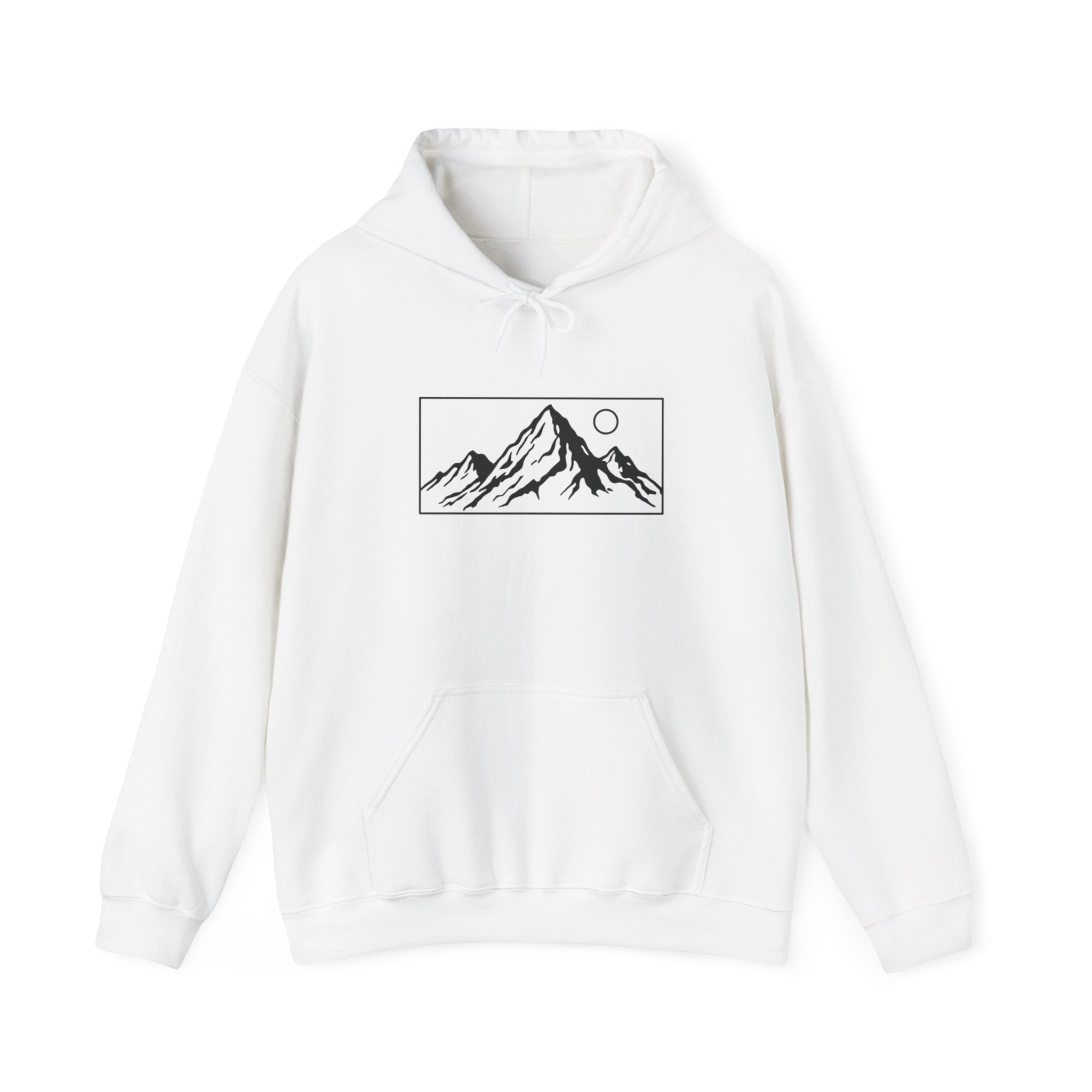 White Unisex Mountain Landscape Hoodie - Casual Graphic Cotton Sweatshirt